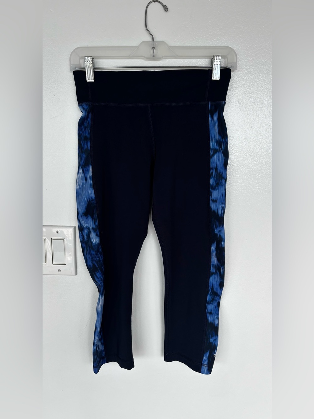 adidas Navy Capri Leggings with Blue Side Panels